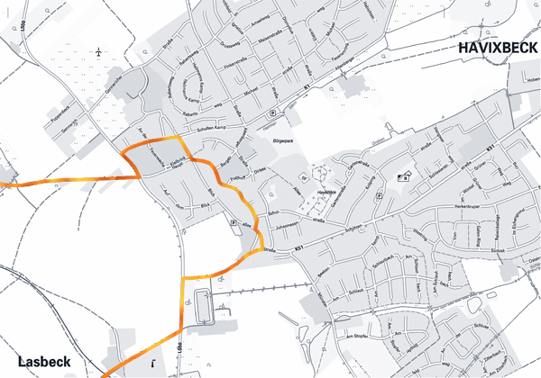 Streckenplan zur Ortsdurchfahrt Havixbeck