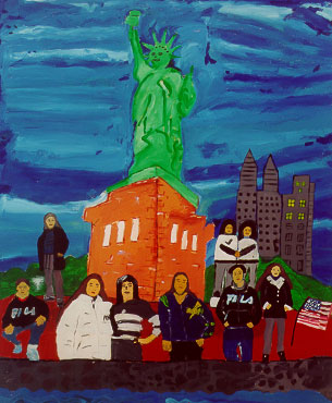 "Roma-Kinder vor der Freiheitsstatue in New York"